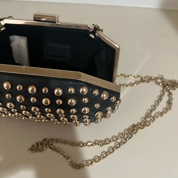NEW. Blk leather gold studded clutch of crossbody! - Picture 6 of 12